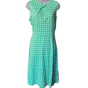 New York & Co Green/White A Line Midi Dress 100% Cotton Sz L Colorful Twee
